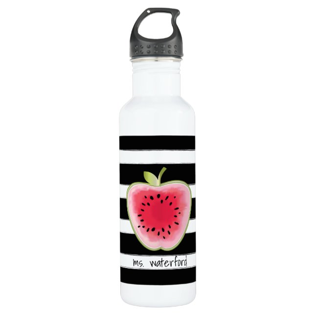 Watermelon Apple Stripes Personalized Teacher 710 Ml Water Bottle (Front)