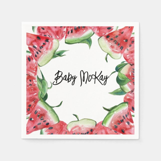 Watermelon Baby Girl Shower Napkins (Front)