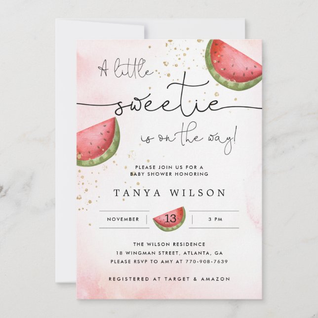 Watermelon Baby Shower Invitation | Little Sweetie (Front)