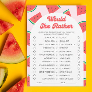 Watermelon Baby Shower Would She Rather Game Card