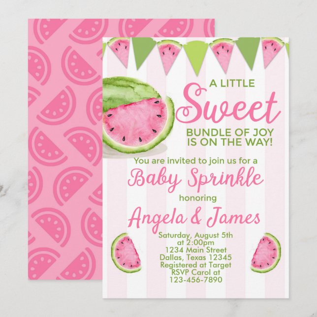 Watermelon Baby Sprinkle Invitation Invitation (Devant / Derrière)