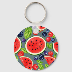 Watermelon Berry Summer Pattern Keychain