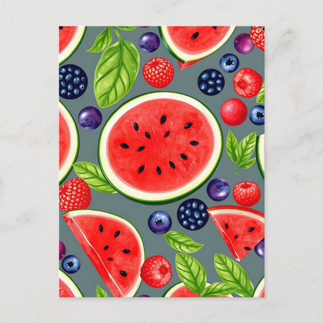Watermelon Berry Summer Pattern Postcard (Front)