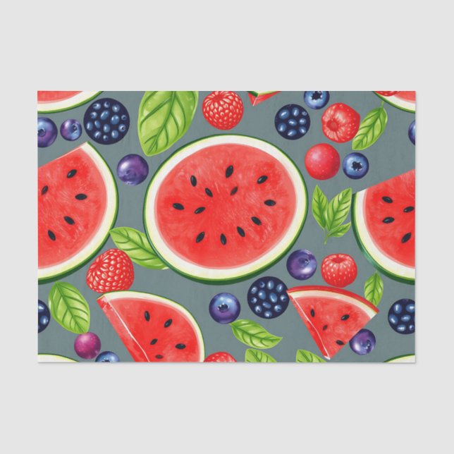 Watermelon Berry Summer Pattern Tissue Paper (Front)