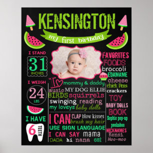 Watermelon birthday chalkboard sign poster