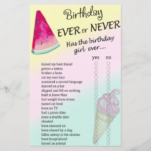 Watermelon Birthday ever or never game
