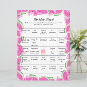 Watermelon  Birthday Find Guest Bingo game card