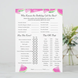 Watermelon Birthday girl Trivia Trio Game card