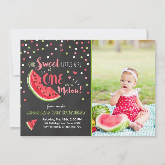 Watermelon Birthday Invitation Melon Summer Party (Front)