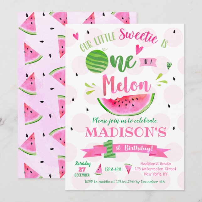 Watermelon Birthday Party Invitations (Front/Back)