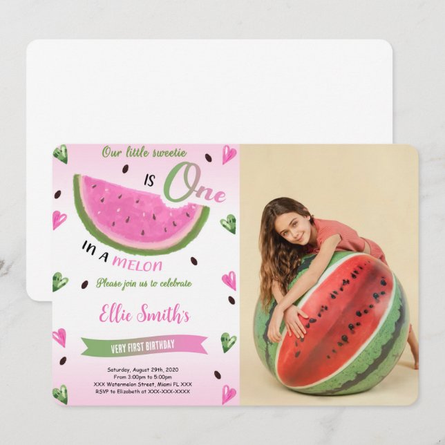 Watermelon Birthday Photo Invitation (Front/Back)