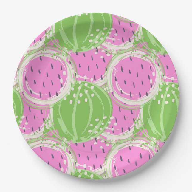Watermelon Bliss: A Slice of Summer Backdrop Paper Plate (Front)