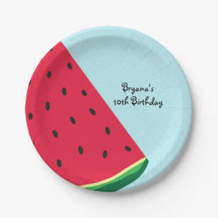Watermelon Blue Fun Summertime Birthday Party Paper Plate