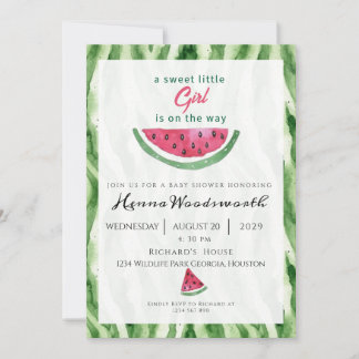 Watermelon Border Sweet Girl Summer  Baby Shower  Invitation