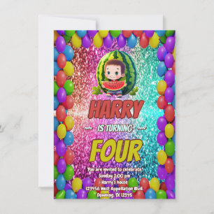 Watermelon cartoon birthday invite for kids