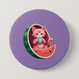 Watermelon Cat Coffee Break 3 Inch Round Button