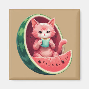 Watermelon Cat Coffee Break Magnet