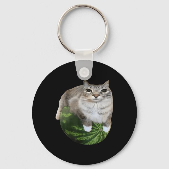 Watermelon Cat Silly Cat Meme  Keychain (Front)