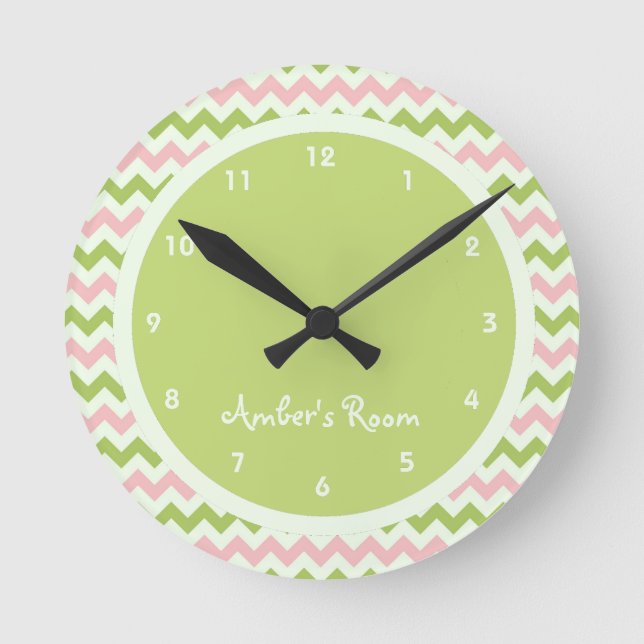 Watermelon Chevron Personalized Kid's Bedroom Round Clock (Front)