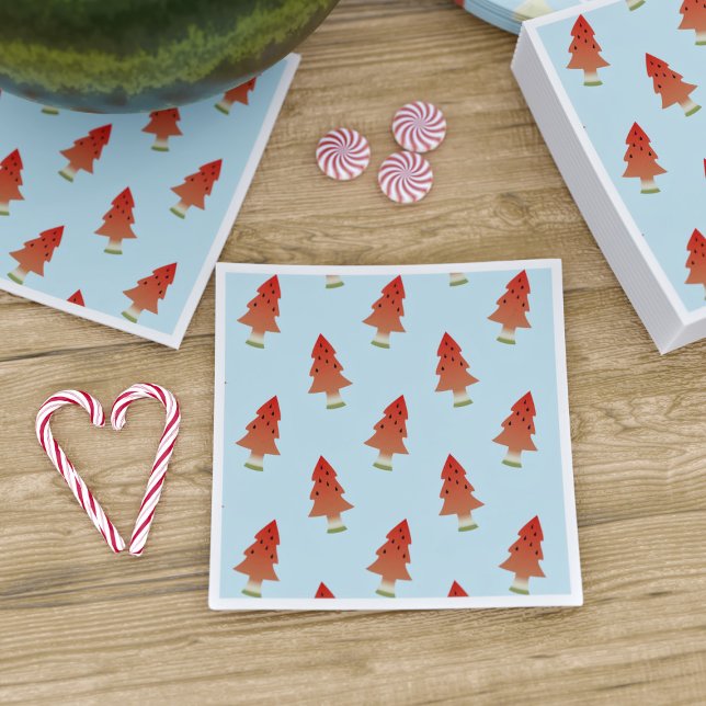 Watermelon Christmas Tree Pattern Summer Party Napkin (Perfect for any summer BBQ with a christmas theme. Or Christmas party with a watermelon theme :))