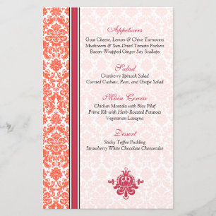Watermelon Coral Damask Menu Card Version 2