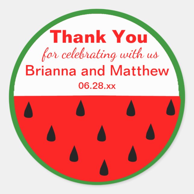 Watermelon Custom Summer Wedding Thank You Sticker (Front)