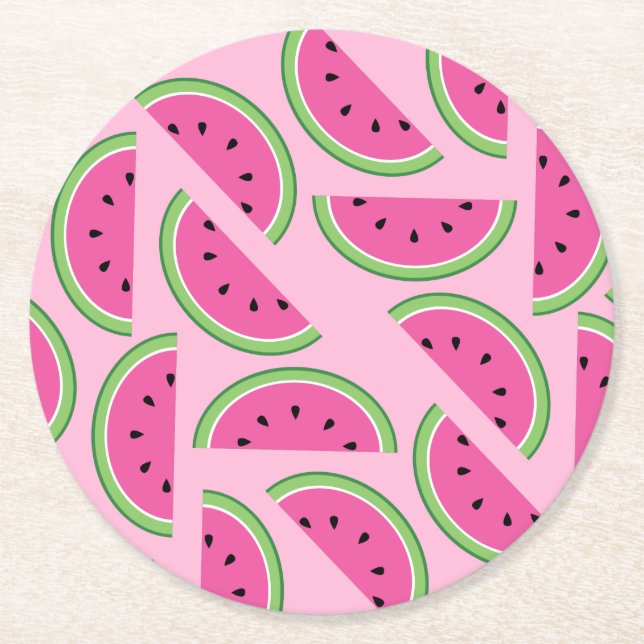 Watermelon Cute Colourful 1st Birthday Party Round Paper Coaster (Front)