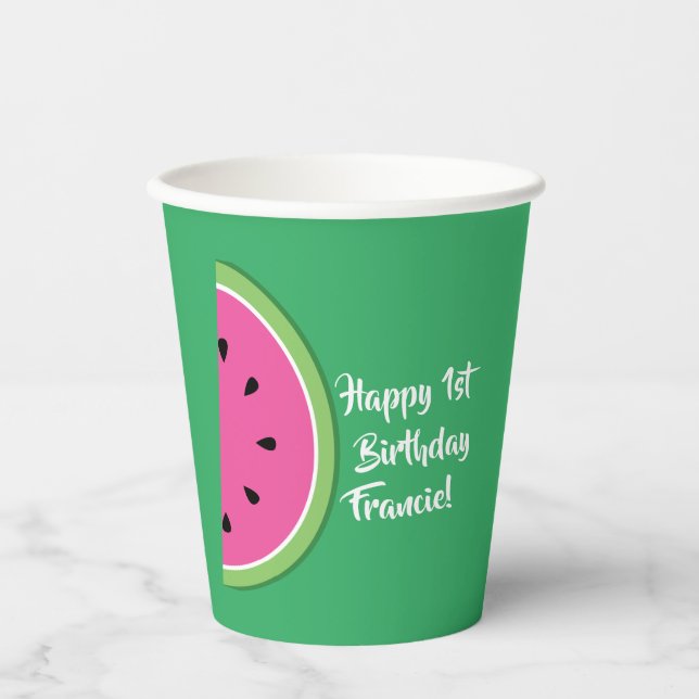Watermelon Cute Kids 1st Birthday Paper Cups (Front)
