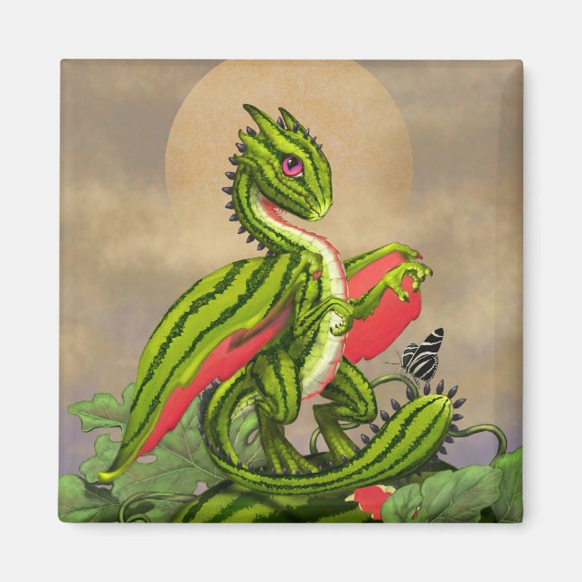 Watermelon Dragon square refrigerator magnet (Front)