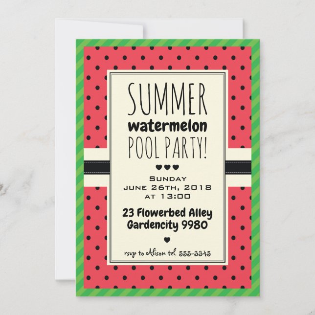 Watermelon été piscine invitation pois (Devant)