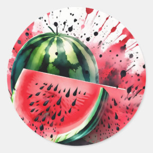 Watermelon Explosion Watercolor Classic Round Sticker