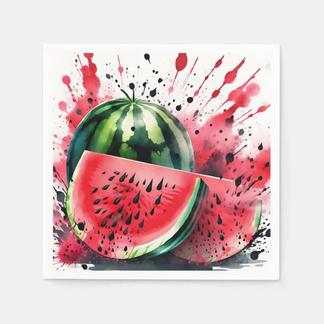 Watermelon Explosion Watercolor Napkin (Front)