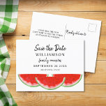 Watermelon Family Reunion Save The Date Announcement Postcard<br><div class="desc">Let your family know the date of their Family Reunion with this summer save the date postcard. 
It features a red watercolor watermelon. 
Easily customizable with your name and details. 
Because we create our artwork you won't find this exact image from other designers. 
Original Watercolor © Michele Davies.</div>