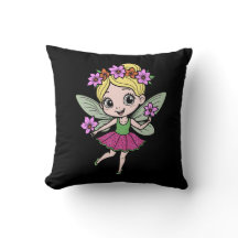 Watermelon Flower Fairy Throw Pillow