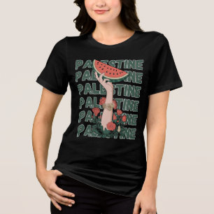watermelon, flowers, and free palestine Repeat  Tri-Blend Shirt
