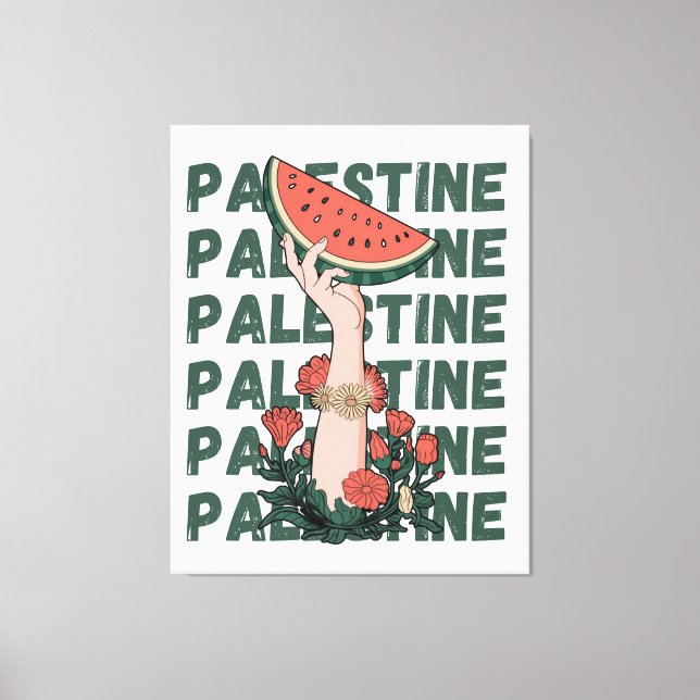 watermelon, flowers, and  palestine text Repeat  Canvas Print (Front)