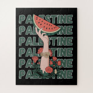 watermelon, flowers, and  palestine text Repeat  Jigsaw Puzzle