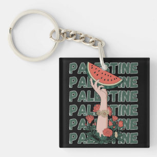 watermelon, flowers, and palestine text Repeat Keychain