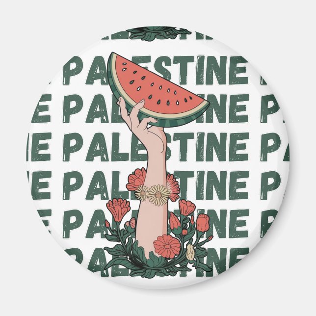 watermelon, flowers, and  palestine text Repeat  Magnet (Front)