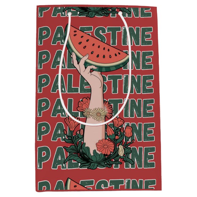watermelon, flowers, and  palestine text Repeat  Medium Gift Bag (Front)