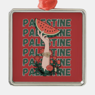 watermelon, flowers, and  palestine text Repeat  Metal Ornament