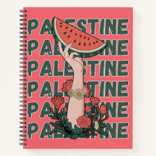 watermelon, flowers, and palestine text Repeat Notebook