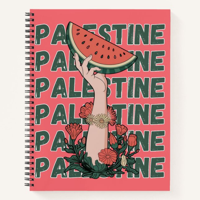 watermelon, flowers, and  palestine text Repeat  Notebook (Front)