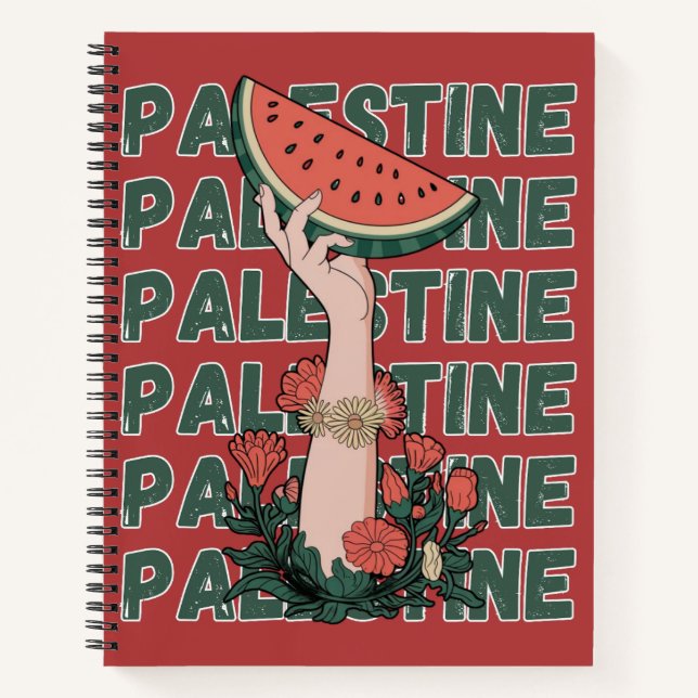 watermelon, flowers, and  palestine text Repeat  Notebook (Front)