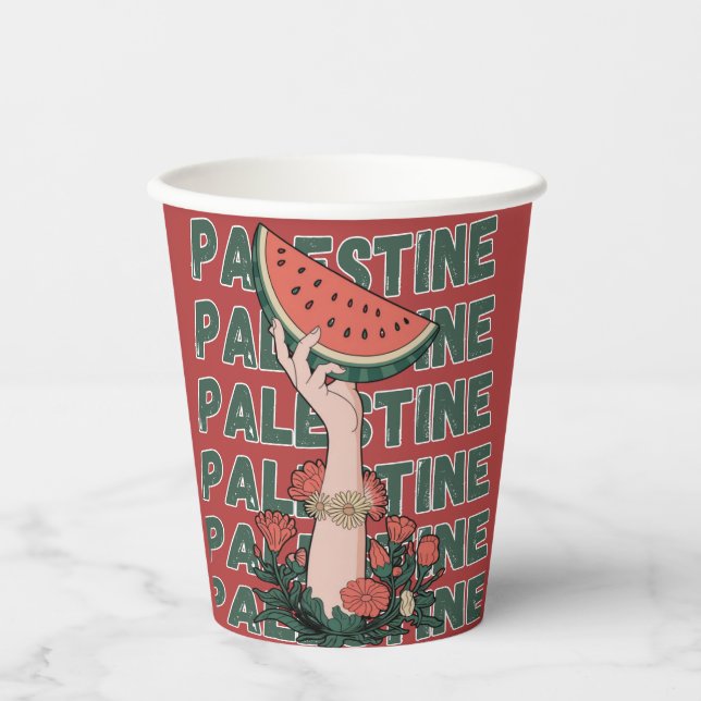 watermelon, flowers, and  palestine text Repeat  Paper Cups (Front)