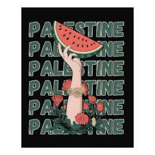 watermelon, flowers, and palestine text Repeat Photo Print
