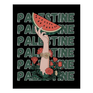 watermelon, flowers, and  palestine text Repeat  Poster