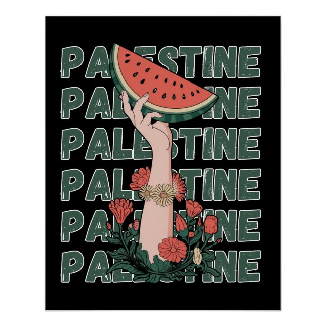 watermelon, flowers, and  palestine text Repeat  Poster (Front)