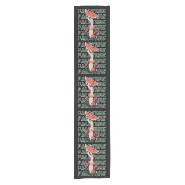 watermelon, flowers, and  palestine text Repeat  Short Table Runner (Front)