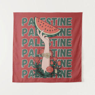 watermelon, flowers, and  palestine text Repeat  Tapestry